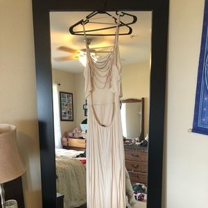 Strappy Backless Cream Maxi Dress with Slit Skirt